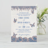 Butterflies Dusty Blue Floral Wedding Kaart (Staand voorkant)