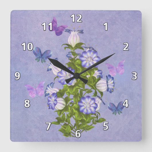 Butterflies en Bell Flowers Vierkante Klok (Voorkant)