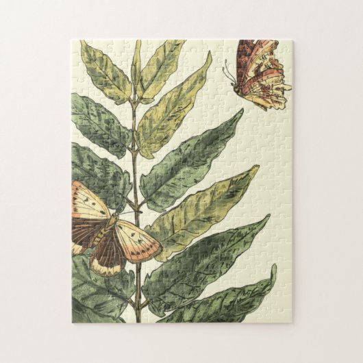 Butterflies en bladeren met zwart Lijst Legpuzzel (Verticaal)