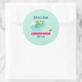 Butterflies en Bloem bloesems Handmade Business Ronde Sticker (Tas)