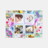 Butterflies en bloemen 4 Foto Collage Monogram Fleece Deken (Voorkant (Horizontaal))