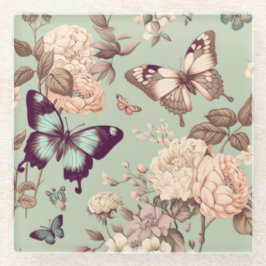 Butterflies en bloemen, met als resultaat een lich glazen onderzetter