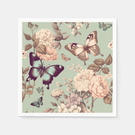 Butterflies en bloemen, met als resultaat een lich servet (Voorkant)