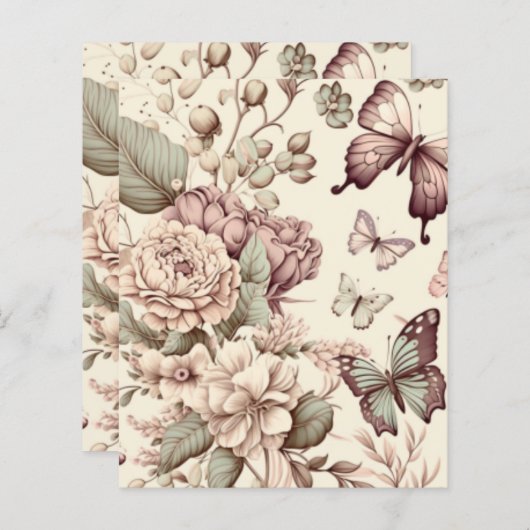Butterflies en bloemen pasteldecor (Voorkant / Achterkant)