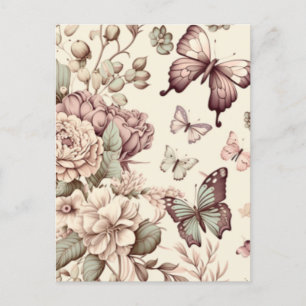 Butterflies en bloemen pasteldecor briefkaart