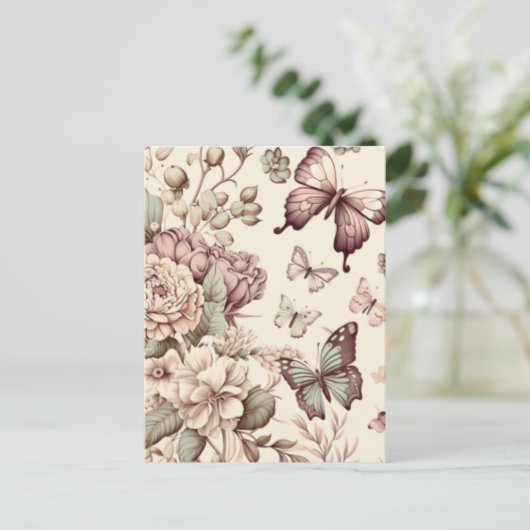 Butterflies en bloemen pasteldecor briefkaart (Staand voorkant)