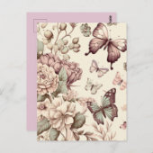 Butterflies en bloemen pasteldecor briefkaart (Voorkant / Achterkant)