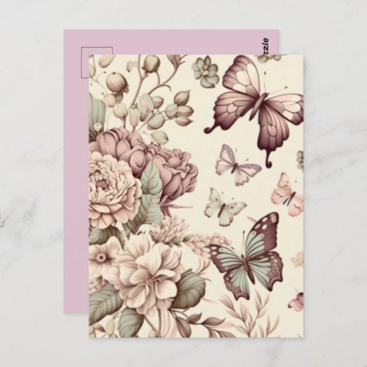 Butterflies en bloemen pasteldecor briefkaart (Voorkant / Achterkant)