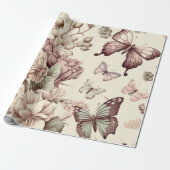 Butterflies en bloemen pasteldecor cadeaupapier (Uitgerold)