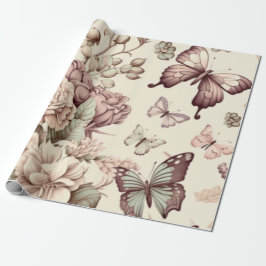 Butterflies en bloemen pasteldecor cadeaupapier