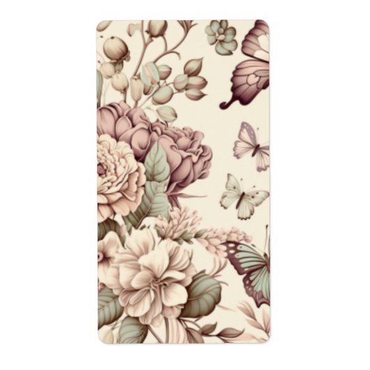 Butterflies en bloemen pasteldecor etiket (Voorkant)