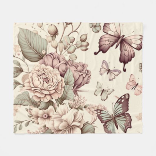 Butterflies en bloemen pasteldecor fleece deken (Voorkant (Horizontaal))