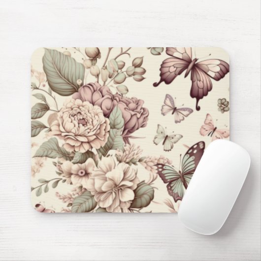 Butterflies en bloemen pasteldecor muismat (Met muis)