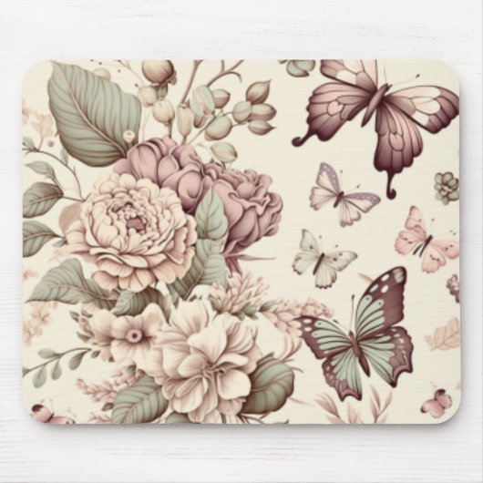 Butterflies en bloemen pasteldecor muismat (Voorkant)