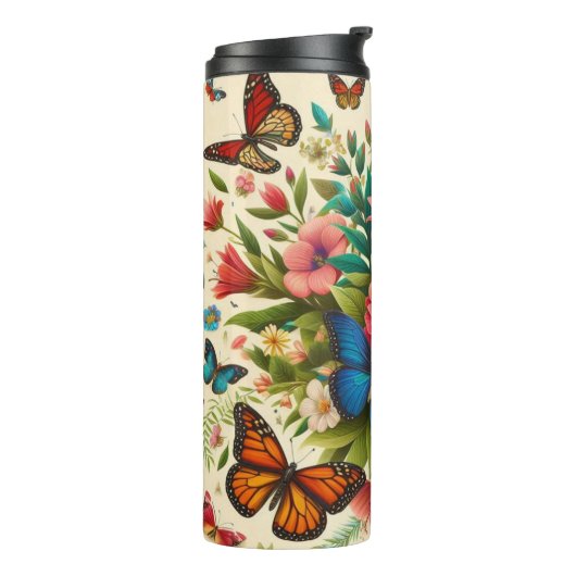 Butterflies en bloemen thermosbeker (Gedraaid links)