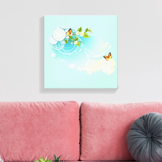 Butterflies en bloesems canvas afdruk (Insitu (Woonkamer))