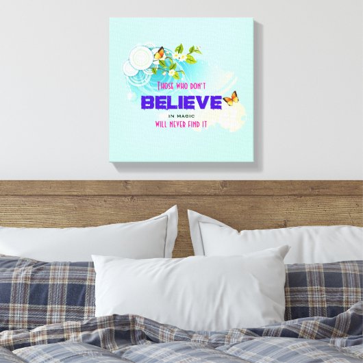 Butterflies en bloesems met een Magic Quote Canvas Afdruk (Insitu (Slaapkamer))