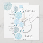 Butterflies en Blue Chrysanthemums Wedding Kaart (Voorkant / Achterkant)