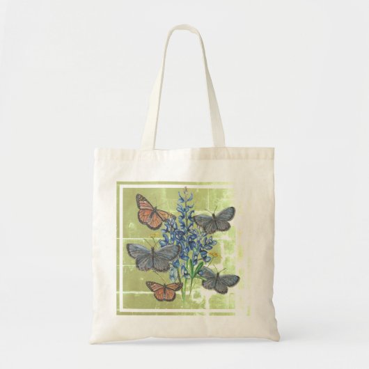 Butterflies en Bluebonnets op Green Square Tote Bag (Voorkant)
