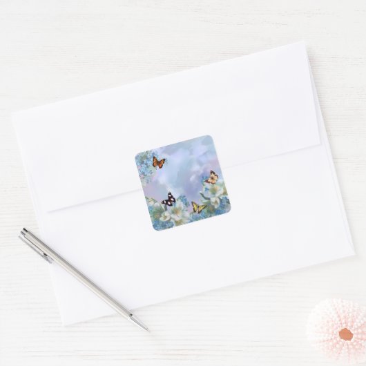 Butterflies en Blues Vierkante Sticker (Envelop)