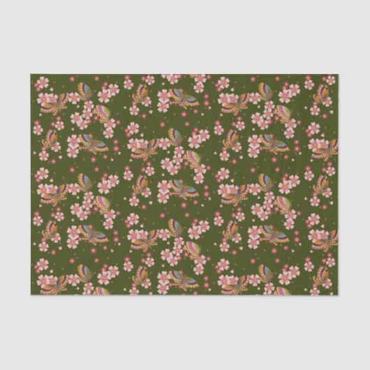 Butterflies en Cherry Blossom Tea Green Tissuepapier (Voorkant)