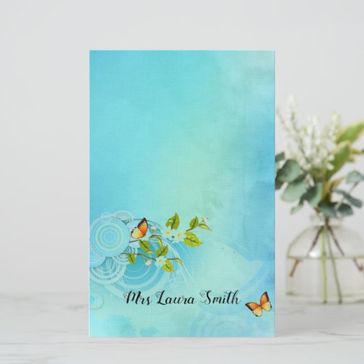 Butterflies en Daisies Briefpapier (Staand voorkant)