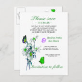 Butterflies en Daisies Green sparen de datum Aankondigingskaart (Voorkant / Achterkant)