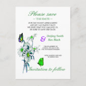 Butterflies en Daisies Green sparen de datum Aankondigingskaart (Voorkant)