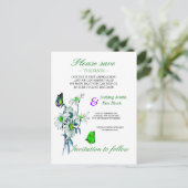 Butterflies en Daisies Green sparen de datum Aankondigingskaart (Staand voorkant)