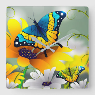 Butterflies en Daisies Vierkante Klok