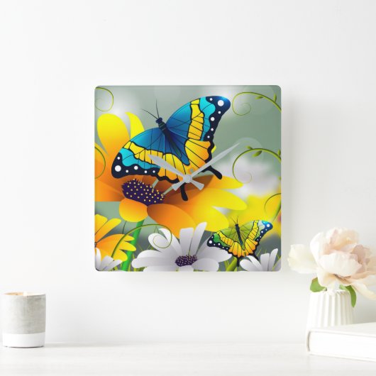 Butterflies en Daisies Vierkante Klok (Huis)