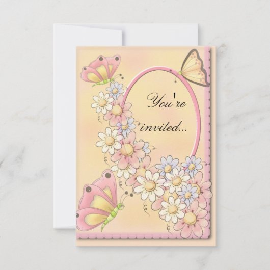 Butterflies en Daisy Flowers Invitation Kaart (Voorkant)