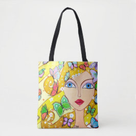 Butterflies en een mooi meisje tote bag