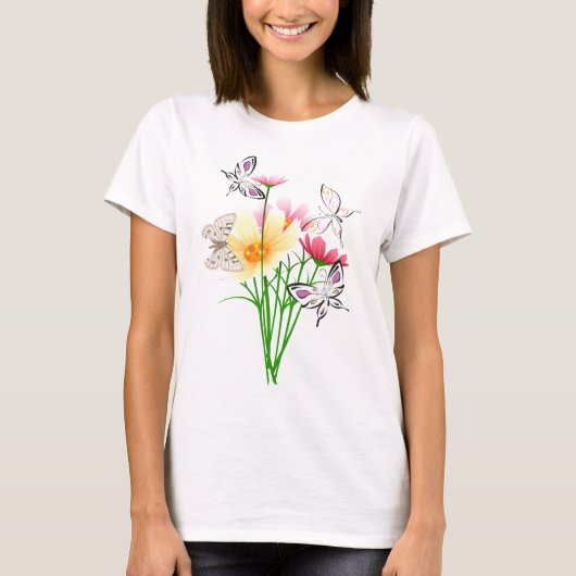 Butterflies en Flowers Apparel T-shirt (Voorkant)