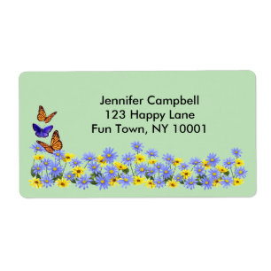 Butterflies en Flowers Blue Etiket