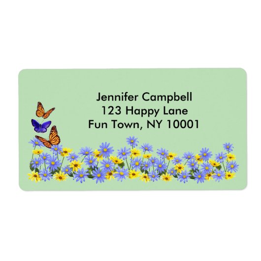 Butterflies en Flowers Blue Etiket (Voorkant)