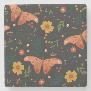 Butterflies en Flowers Hand Drawn Sketch Stenen Onderzetter