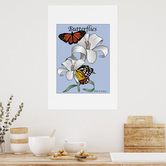 Butterflies en Flowers Poster (Keuken)