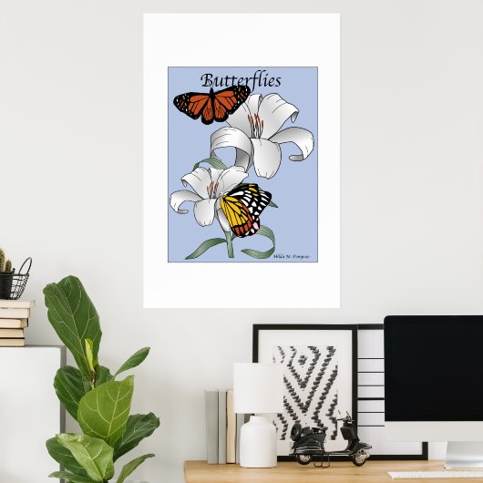 Butterflies en Flowers Poster (Thuiskantoor)