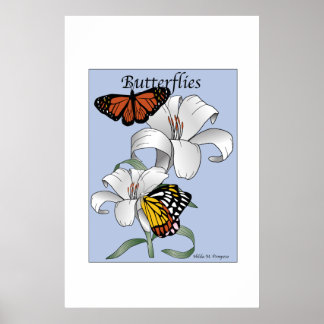 Butterflies en Flowers Poster
