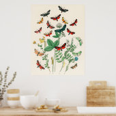 Butterflies en Flowers Poster  wanddecor (Keuken)