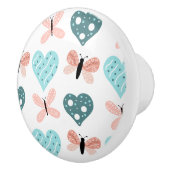 Butterflies en hart Blauwgroen en roze Keramische Knop (Rechts)