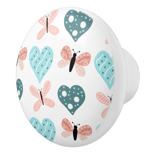 Butterflies en hart Blauwgroen en roze Keramische Knop (Rechts)