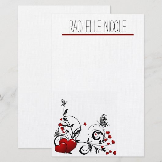 Butterflies en hart gepersonaliseerd briefpapier (Voorkant / Achterkant)
