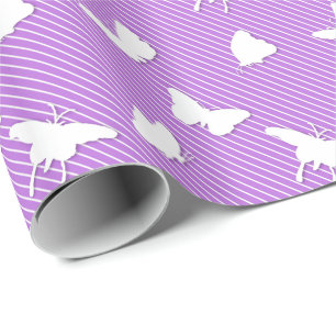 Butterflies en instripes - wit op lavender cadeaupapier