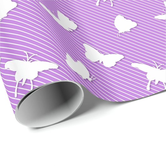 Butterflies en instripes - wit op lavender cadeaupapier (Rol Hoek)