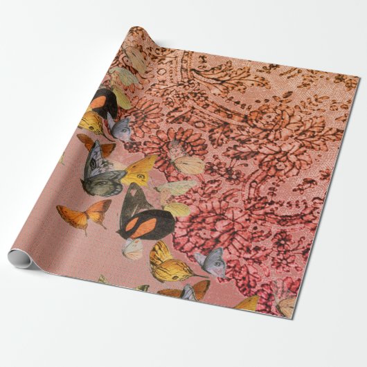 BUTTERFLIES EN KANTISCH LACE Wrapping Paper Cadeaupapier (Uitgerold)