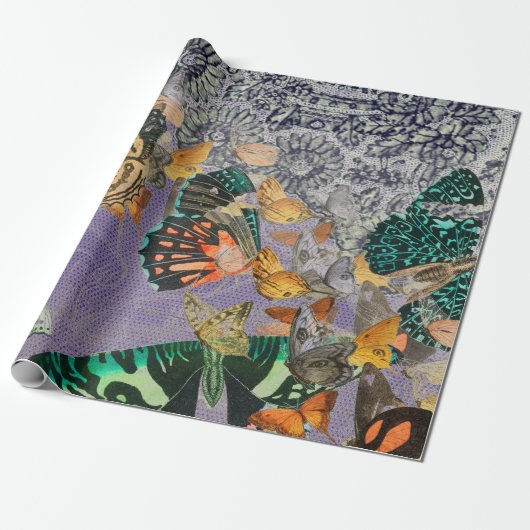BUTTERFLIES EN KANTISCH LACE Wrapping Paper Cadeaupapier (Uitgerold)