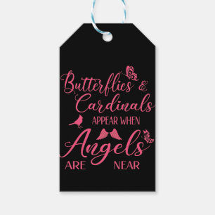 Butterflies en kardinalen verschijnen wanneer de e cadeaulabel