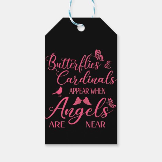 Butterflies en kardinalen verschijnen wanneer de e cadeaulabel (Voorkant)